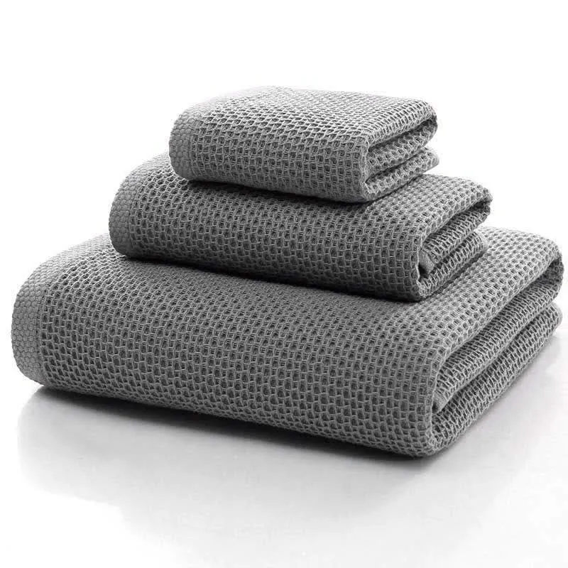 Ownkoti Einfaches Baumwollhandtuch, quadratisches Handtuchset mit Wabenmuster (3er-Pack)