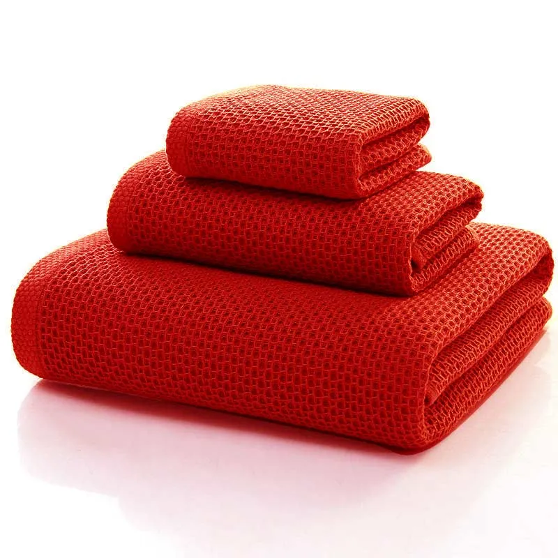Ownkoti Einfaches Baumwollhandtuch, quadratisches Handtuchset mit Wabenmuster (3er-Pack)