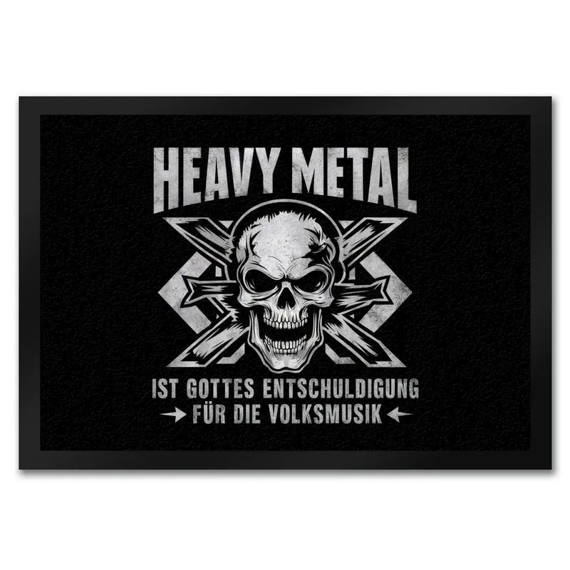 Heavy Metal statt Volksmusik Fußmatte in 35x50 cm mit Totenkopf