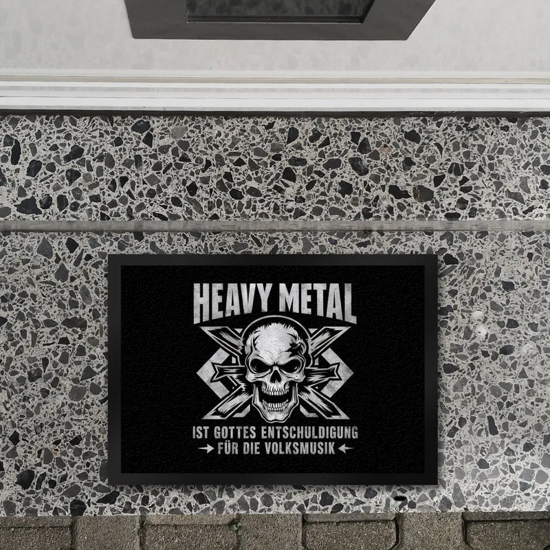 Heavy Metal statt Volksmusik Fußmatte in 35x50 cm mit Totenkopf