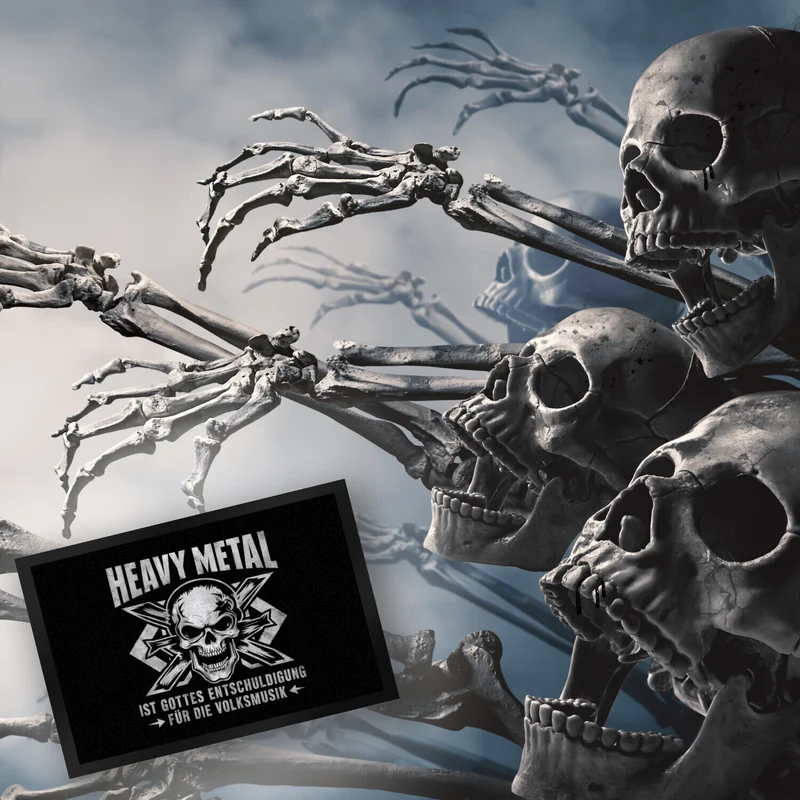 Heavy Metal statt Volksmusik Fußmatte in 35x50 cm mit Totenkopf