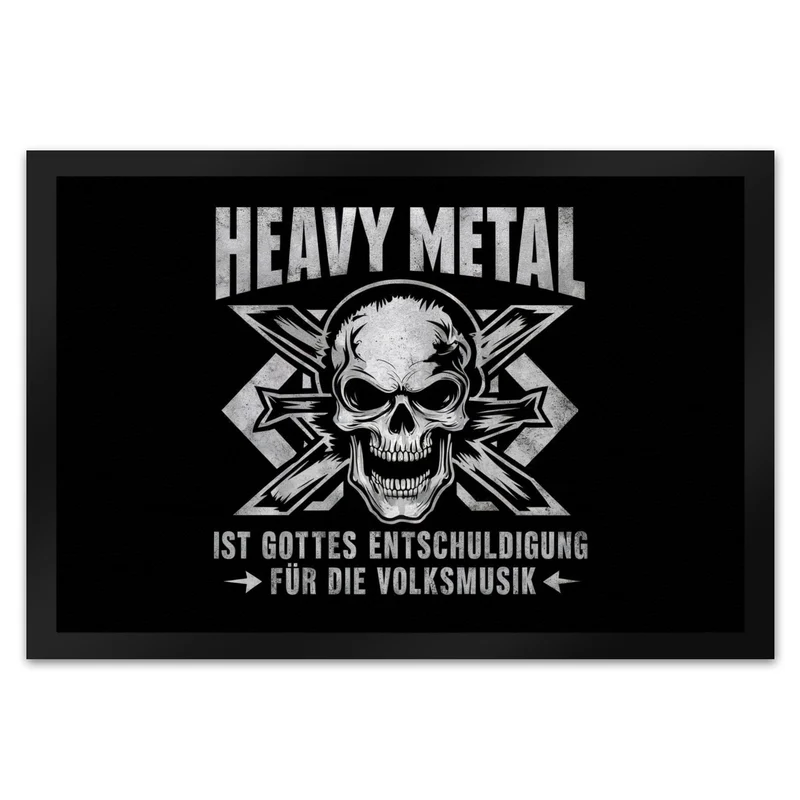Heavy Metal statt Volksmusik Fußmatte in 35x50 cm mit Totenkopf