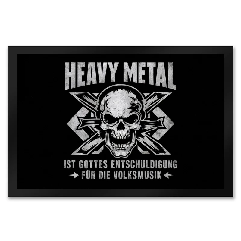 Heavy Metal statt Volksmusik Fußmatte in 35x50 cm mit Totenkopf