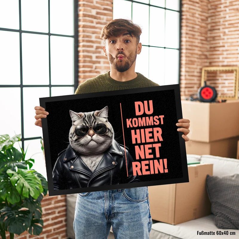 Türsteher Kater Fußmatte in 35x50 cm - Du Kommst Hier Net Rein