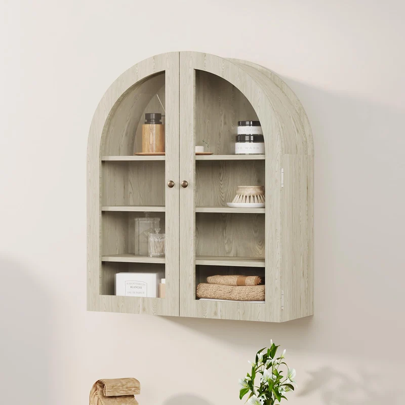 Garvee Armadio da Parete Arco Mobiletto Bagno con Ante Acriliche Ripiani Regolabili Legno Ingegnerizzato Oro per Cucina e Bagno 61x23.1x70.1 cm