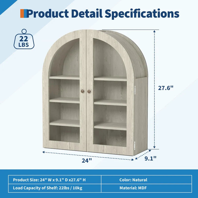 Garvee Armadio da Parete Arco Mobiletto Bagno con Ante Acriliche Ripiani Regolabili Legno Ingegnerizzato Oro per Cucina e Bagno 61x23.1x70.1 cm