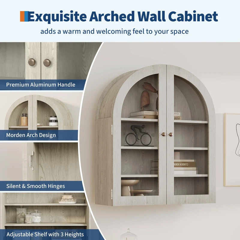 Garvee Armadio da Parete Arco Mobiletto Bagno con Ante Acriliche Ripiani Regolabili Legno Ingegnerizzato Oro per Cucina e Bagno 61x23.1x70.1 cm