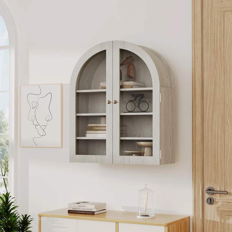 Garvee Armadio da Parete Arco Mobiletto Bagno con Ante Acriliche Ripiani Regolabili Legno Ingegnerizzato Oro per Cucina e Bagno 61x23.1x70.1 cm