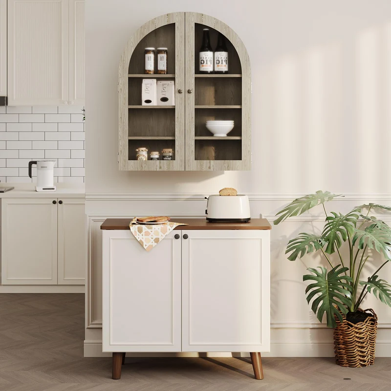 Garvee Armadio da Parete Arco Mobiletto Bagno con Ante Acriliche Ripiani Regolabili Legno Ingegnerizzato Oro per Cucina e Bagno 61x23.1x70.1 cm