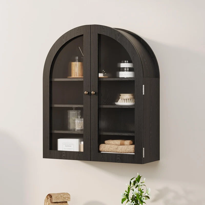 Garvee Armadio a Muro Arco Piccolo con Ante Acriliche per Bagno e Cucina, 61x23.1x70.1 cm, Nero, Legno Ingegnerizzato