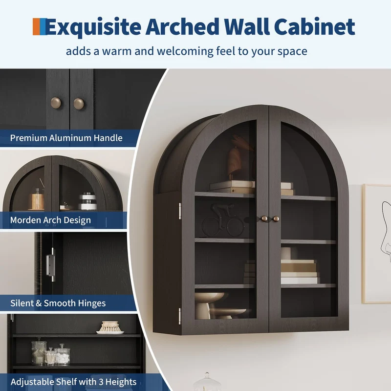 Garvee Armadio a Muro Arco Piccolo con Ante Acriliche per Bagno e Cucina, 61x23.1x70.1 cm, Nero, Legno Ingegnerizzato