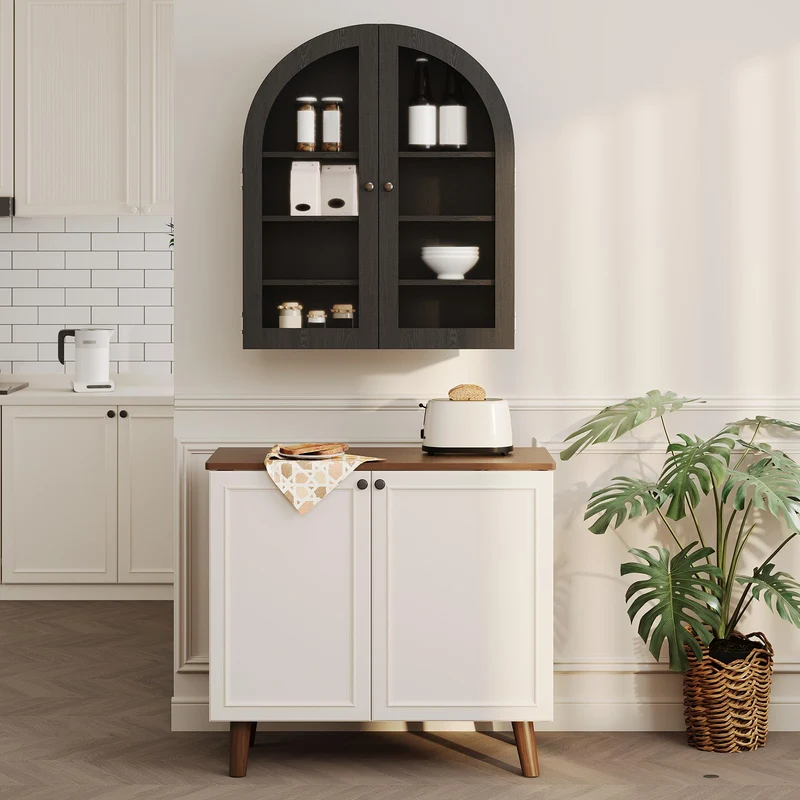 Garvee Armadio a Muro Arco Piccolo con Ante Acriliche per Bagno e Cucina, 61x23.1x70.1 cm, Nero, Legno Ingegnerizzato