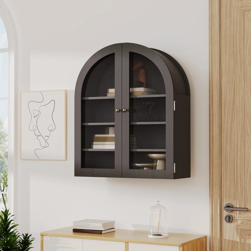 Garvee Armadio a Muro Arco Piccolo con Ante Acriliche per Bagno e Cucina, 61x23.1x70.1 cm, Nero, Legno Ingegnerizzato