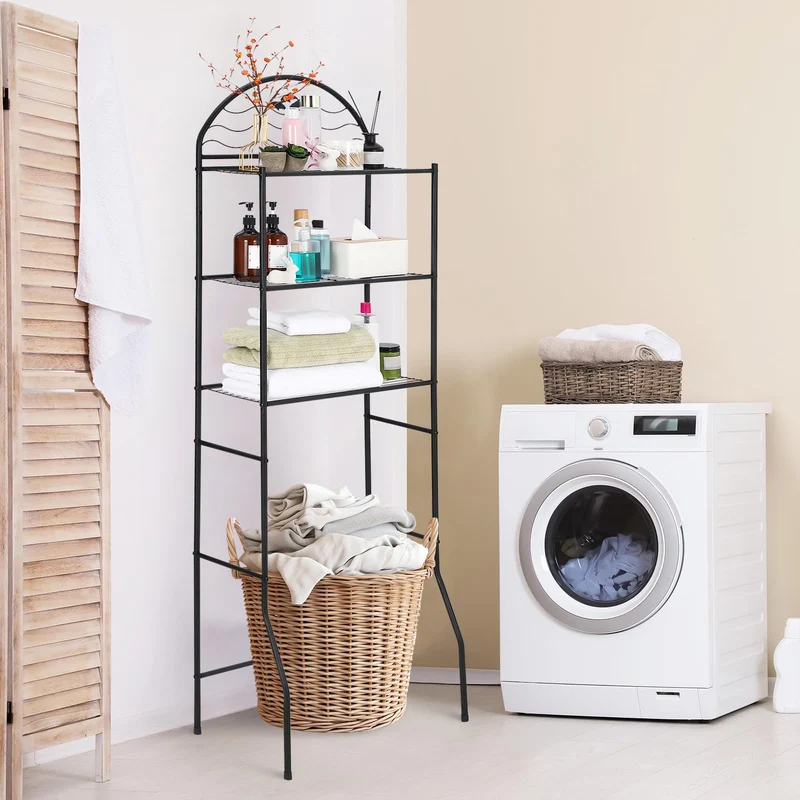 Garvee Mensola Sopra WC 3 Ripiani Organizer Bagno Nero, Ferro, Elegante, 57,2x31x170 cm, Compatto