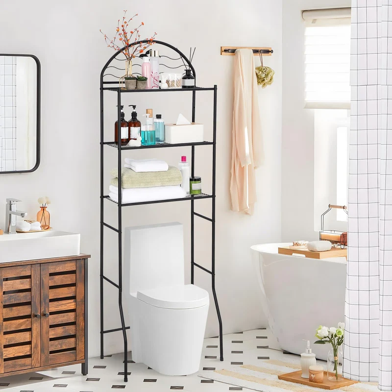 Garvee Mensola Sopra WC 3 Ripiani Organizer Bagno Nero, Ferro, Elegante, 57,2x31x170 cm, Compatto