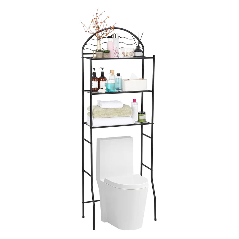 Garvee Mensola Sopra WC 3 Ripiani Organizer Bagno Nero, Ferro, Elegante, 57,2x31x170 cm, Compatto
