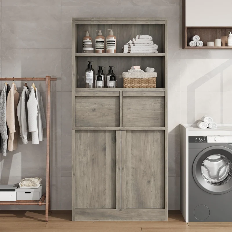 Garvee Mobiletto Alto per Bagno con Ante e 2 Cassetti, Organizzatore 130 cm H, MDF Verniciato, Resistente all'Acqua e Antiribaltamento, Bianco, Multiuso