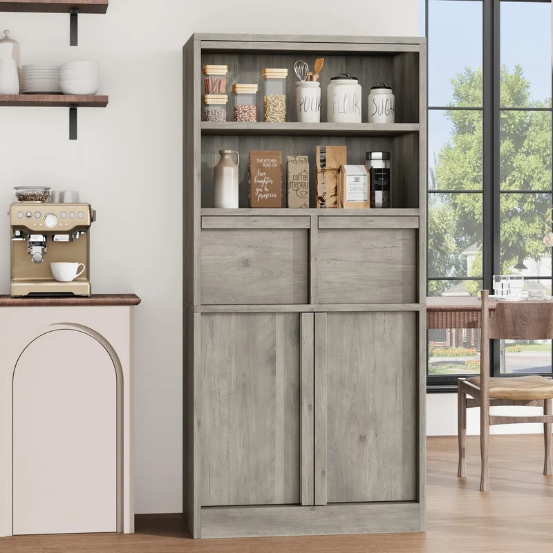 Garvee Mobiletto Alto per Bagno con Ante e 2 Cassetti, Organizzatore 130 cm H, MDF Verniciato, Resistente all'Acqua e Antiribaltamento, Bianco, Multiuso