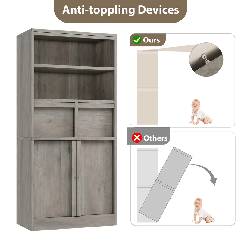 Garvee Mobiletto Alto per Bagno con Ante e 2 Cassetti, Organizzatore 130 cm H, MDF Verniciato, Resistente all'Acqua e Antiribaltamento, Bianco, Multiuso
