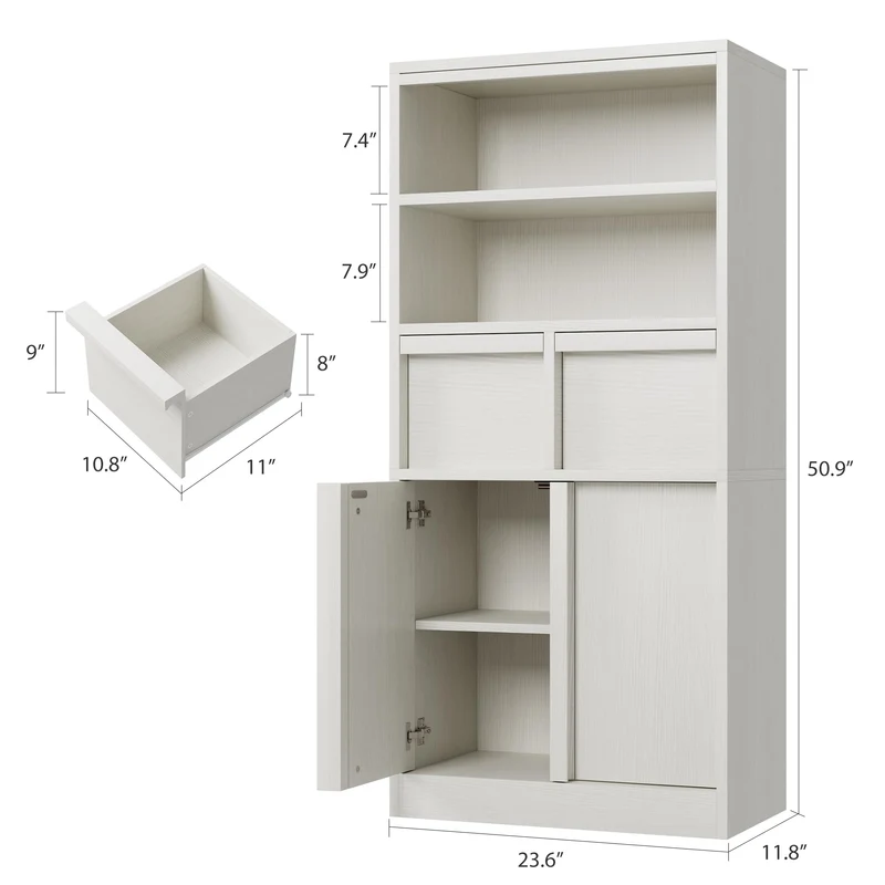 Garvee Mobiletto Alto per Bagno 130 cm H, Armadietto con Ante e 2 Cassetti, MDF Verniciato, Resistente all'Acqua, Antiribaltamento, Bianco, Multiuso per Bagno e Soggiorno