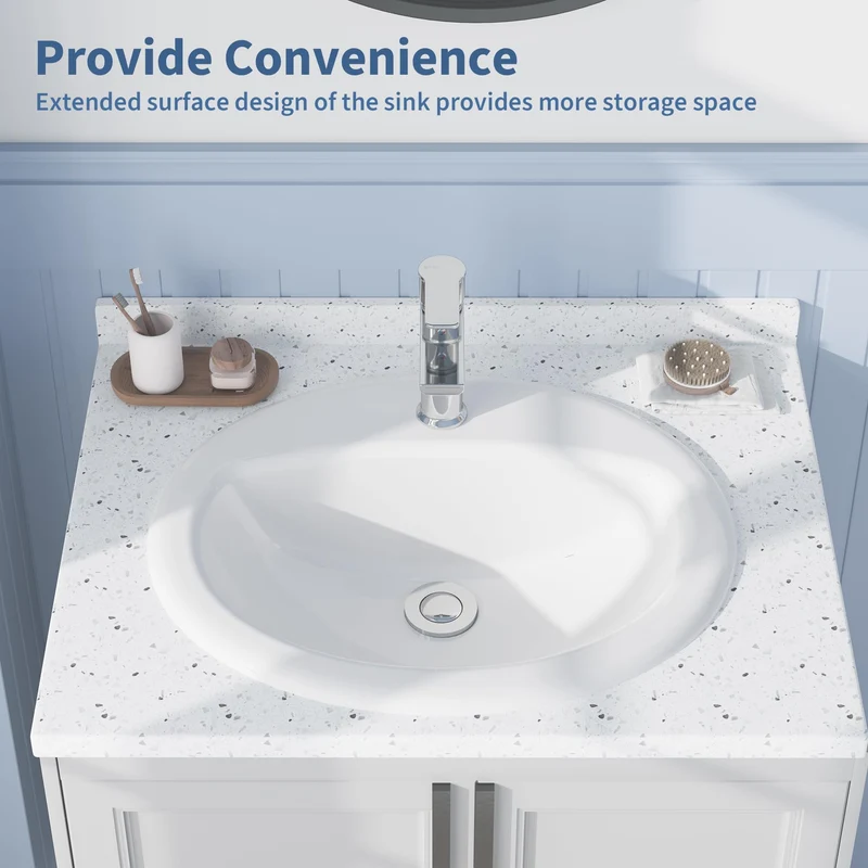 Garvee Lavabo da Bagno Semi-Recesso in Ceramica Rotondo 51.4x43.2x19.4 cm, Foro Singolo, Design Moderno, Resistente e Facile da Pulire, Ideale per Case e Appartamenti