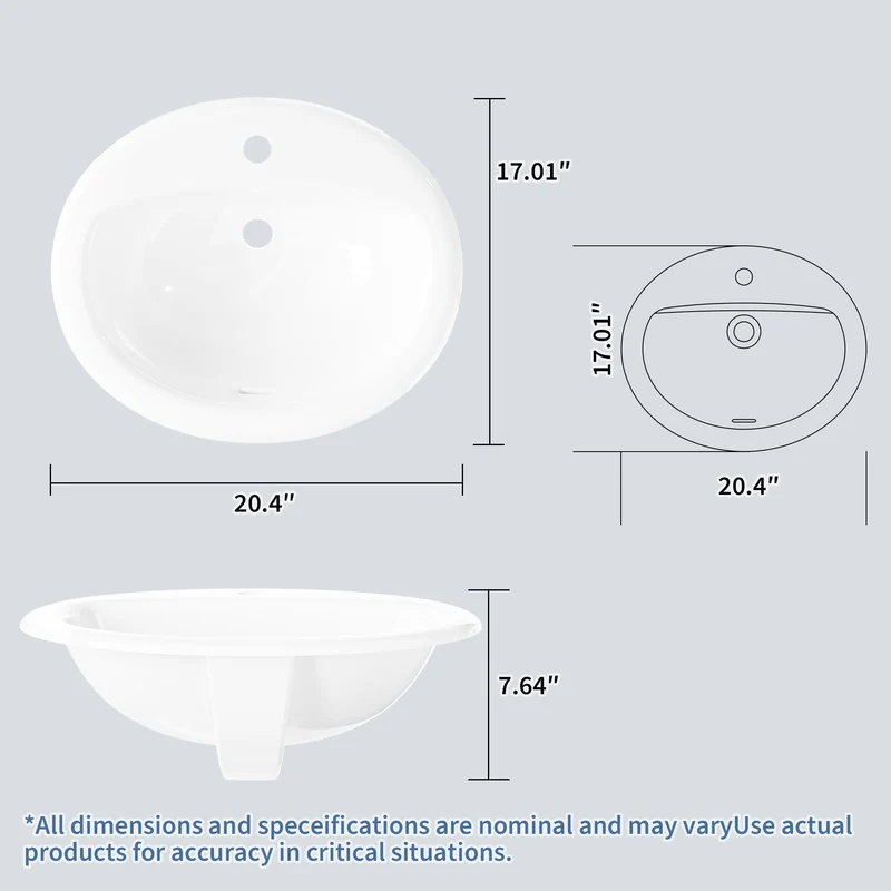 Garvee Lavabo da Bagno Semi-Recesso in Ceramica Rotondo 51.4x43.2x19.4 cm, Foro Singolo, Design Moderno, Resistente e Facile da Pulire, Ideale per Case e Appartamenti