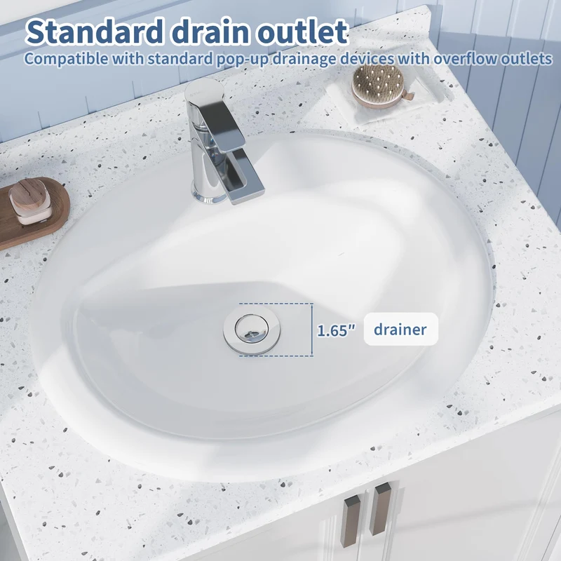 Garvee Lavabo da Bagno Semi-Recesso in Ceramica Rotondo 51.4x43.2x19.4 cm, Foro Singolo, Design Moderno, Resistente e Facile da Pulire, Ideale per Case e Appartamenti