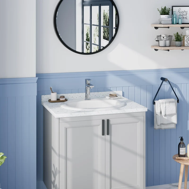 Garvee Lavabo da Bagno Semi-Recesso in Ceramica Rotondo 51.4x43.2x19.4 cm, Foro Singolo, Design Moderno, Resistente e Facile da Pulire, Ideale per Case e Appartamenti