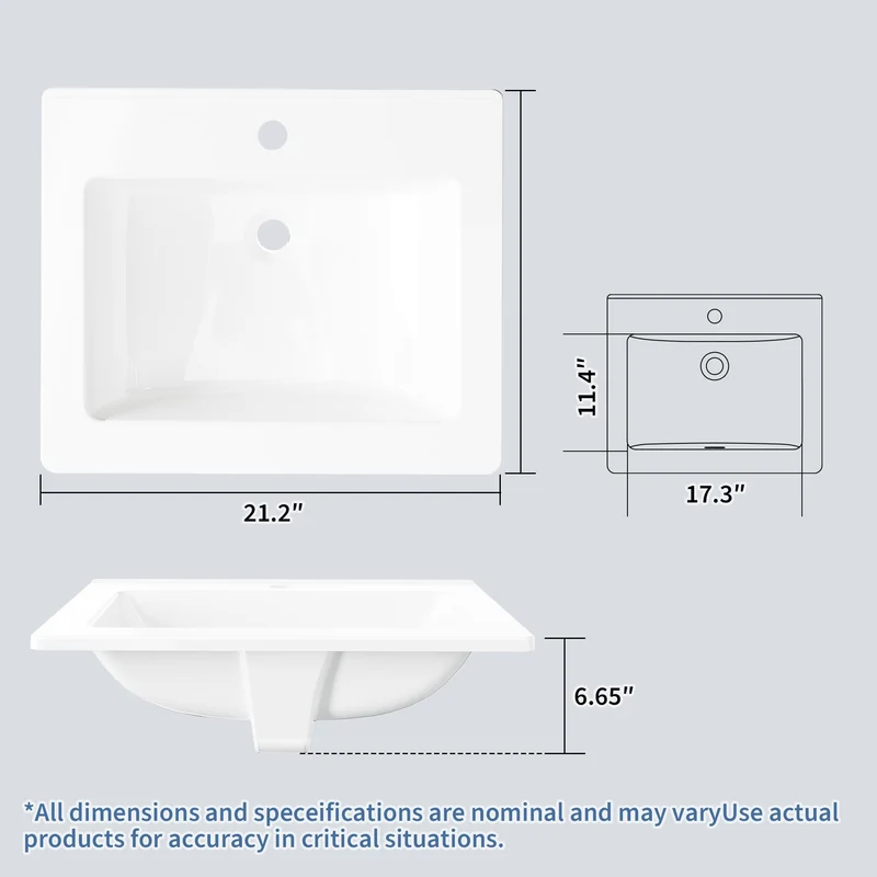 Lavabo da Bagno Semi-Incastrato in Ceramica Garvee, Design Moderno Salvaspazio, 54x45x16.9 cm, Bianco, Foro Singolo