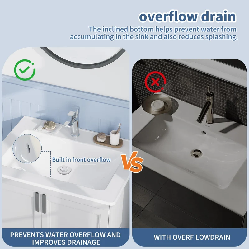 Lavabo da Bagno Semi-Incastrato in Ceramica Garvee, Design Moderno Salvaspazio, 54x45x16.9 cm, Bianco, Foro Singolo