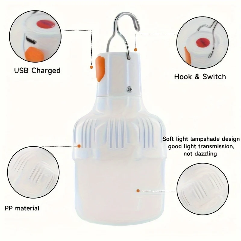 PowerGlow LED-lampe – Oppladbar USB-lampe med litiumbatteri og ABS-hus | Luvikno