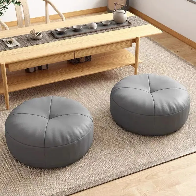 Zen Pute – Rund Japansk Sittepute laget av Nappa Skinn i Tatami Stil | Luvikno
