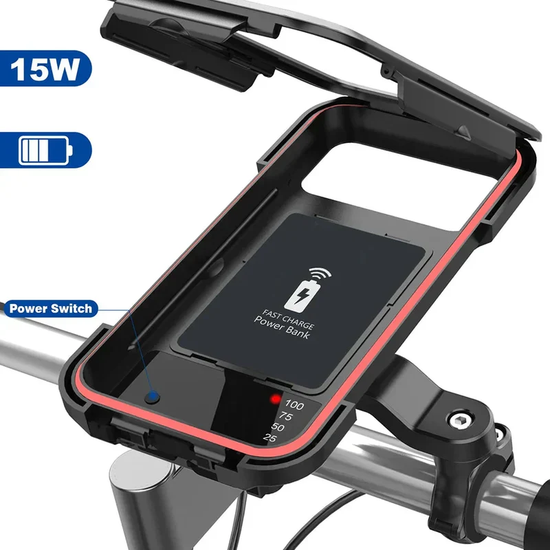 RideCharge Pro – Vanntett telefonholder med USB og 15W trådløs lading for sykkel og el-sykkel | Luvikno