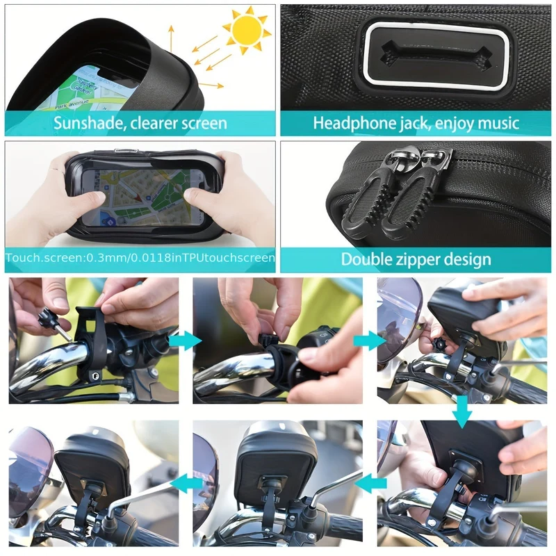 Vanntett telefonholder for sykkel og motorsykkel – 360° roterbar og egnet for 4.5–6.4 tommer | Luvikno