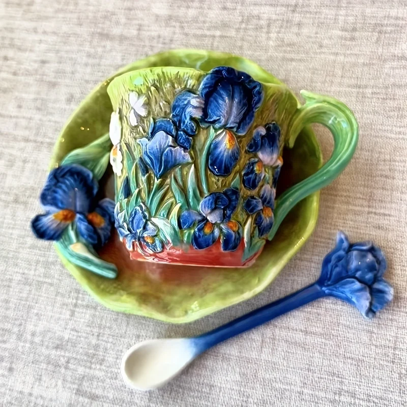 ArtSip keramikkopp og underkoppsett – Håndmalt 3D-design inspirert av Van Gogh | Luvikno