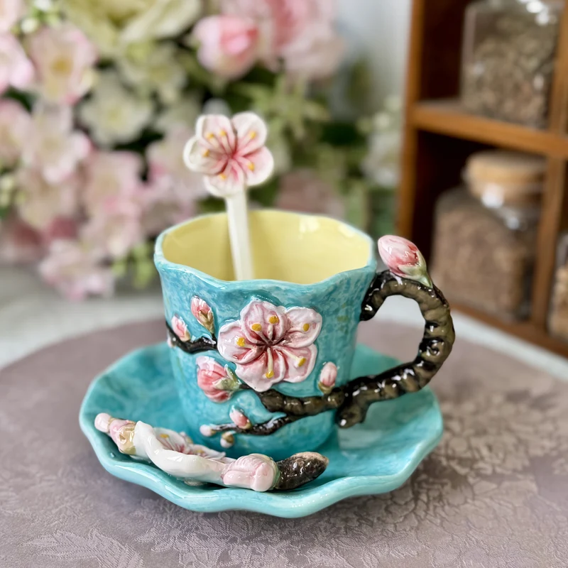 ArtSip keramikkopp og underkoppsett – Håndmalt 3D-design inspirert av Van Gogh | Luvikno
