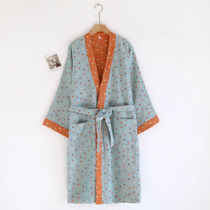 Kimono-Bademantel aus Baumwollgaze mit bunten Punkten