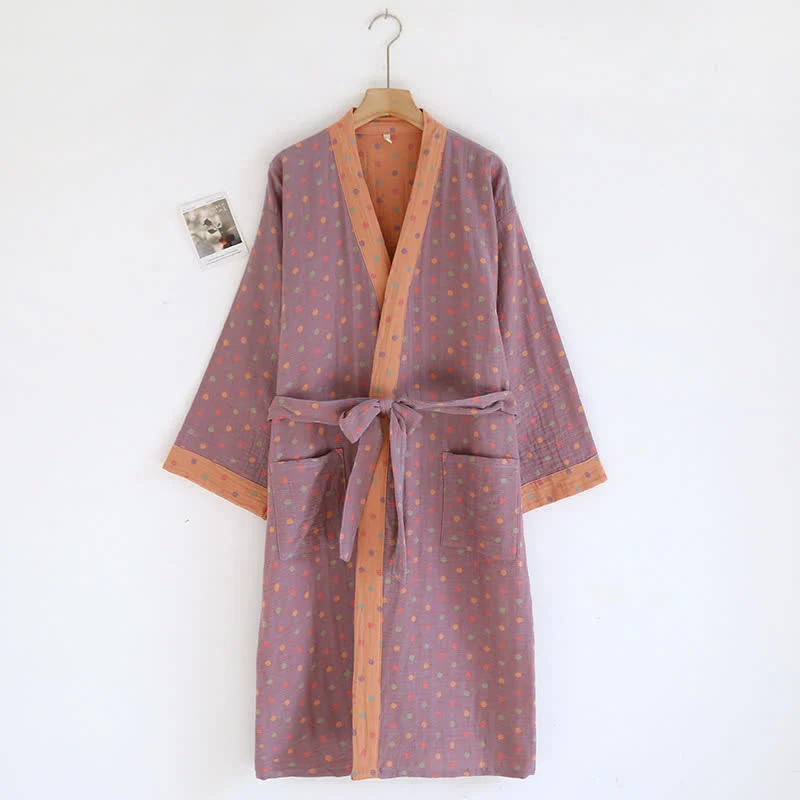Kimono-Bademantel aus Baumwollgaze mit bunten Punkten