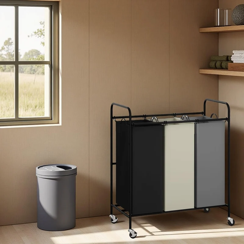 Garvee Carrello Portabiancheria con Ruote Bloccabili, Telaio in Acciaio, Sacchi Rimovibili, Ideale per Dormitori e Bagni, XL 40L, Tela Resistente