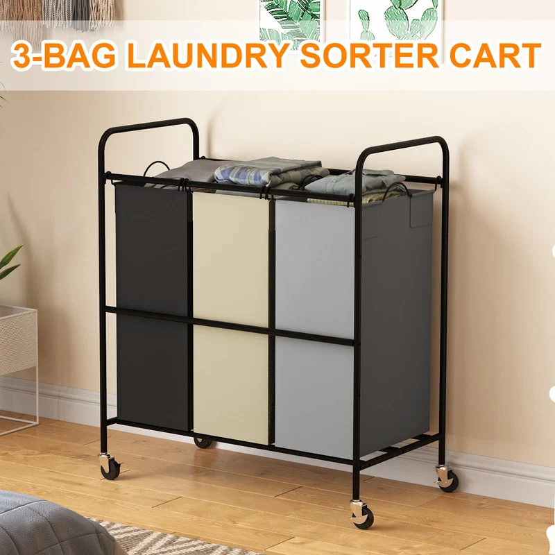 Garvee Carrello Portabiancheria con Ruote Bloccabili, Telaio in Acciaio, Sacchi Rimovibili, Ideale per Dormitori e Bagni, XL 40L, Tela Resistente
