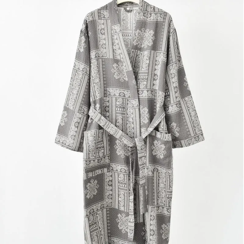 Jacquard Vintage Kimono Baumwollgaze Bademantel