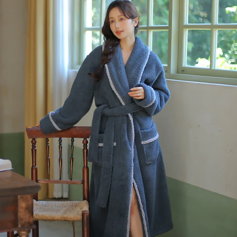 Winter Fleece Paar Revers Ausschnitt Bademantel