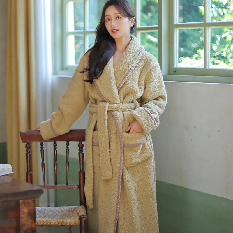 Winter Fleece Paar Revers Ausschnitt Bademantel