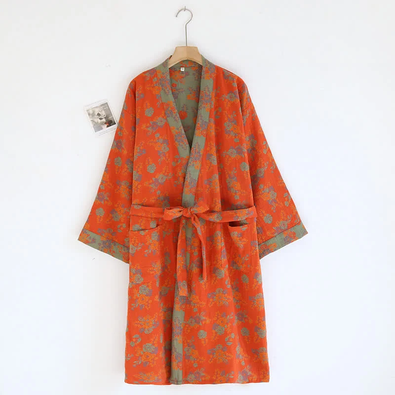 Doppellagiger Kimono-Bademantel aus Baumwollgaze