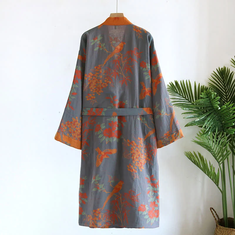 Jacquard-Bademantel im Retro-Stil aus Baumwollgaze im Pastoralstil