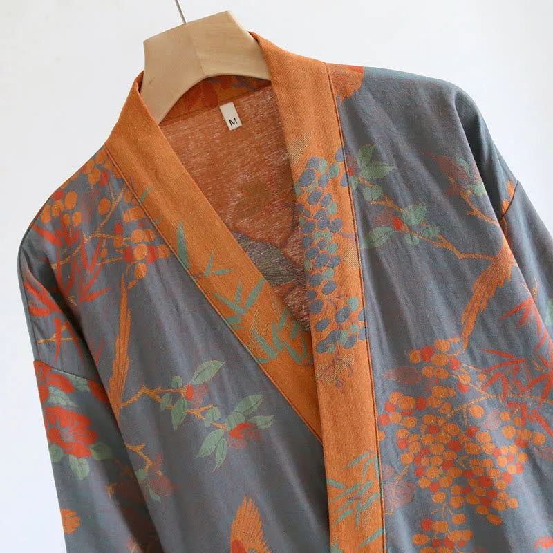 Jacquard-Bademantel im Retro-Stil aus Baumwollgaze im Pastoralstil