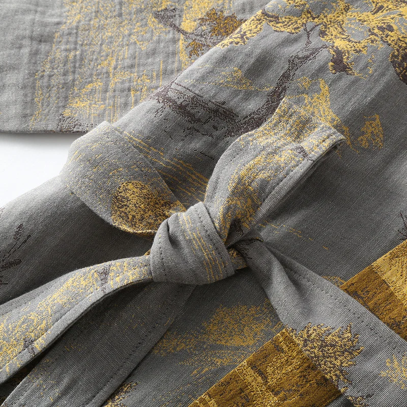 Atmungsaktiver Retro-Kimono-Bademantel aus reiner Baumwolle