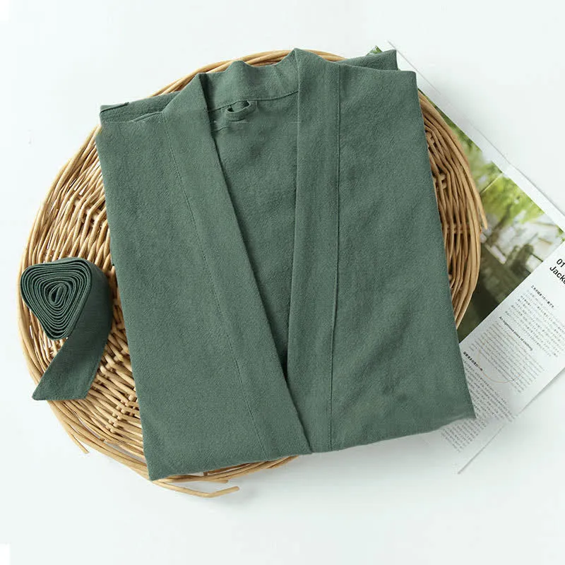 Ownkoti Weicher Bademantel mit V-Ausschnitt und Taschen