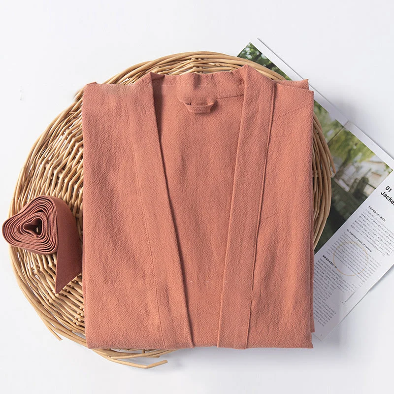 Ownkoti Weicher Bademantel mit V-Ausschnitt und Taschen
