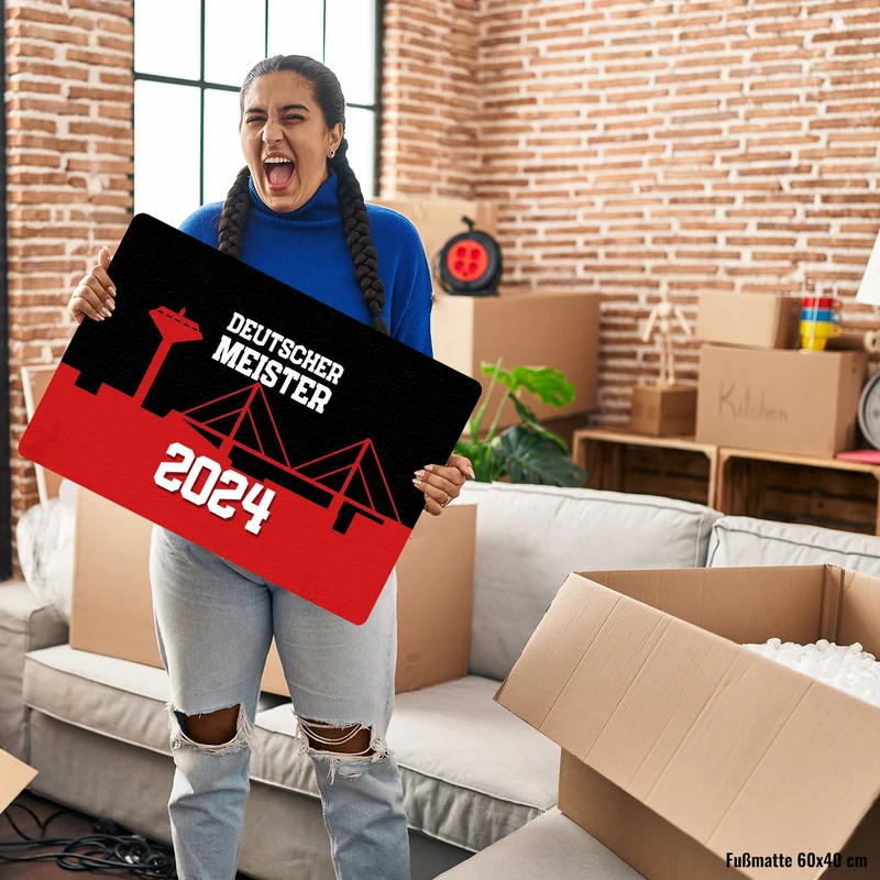 Leverkusen Fußmatte in 35x50 cm ohne Rand mit Spruch Deutscher Meister 2024